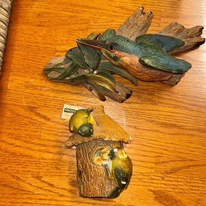 Two Bossons of England hand painted chalk ware Colorful Bird Wall Decor